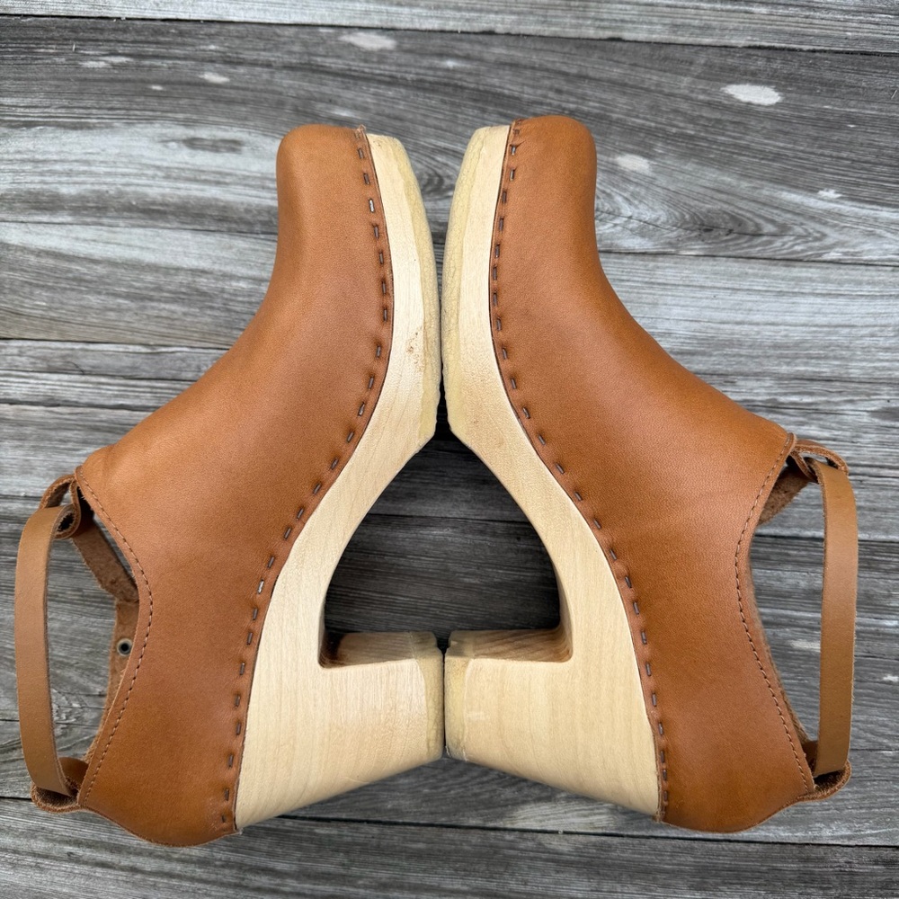No.6 Palomino Leather Strap Clogs Alder Wood Heel EU 40 US 9 - Picture 6 of 12
